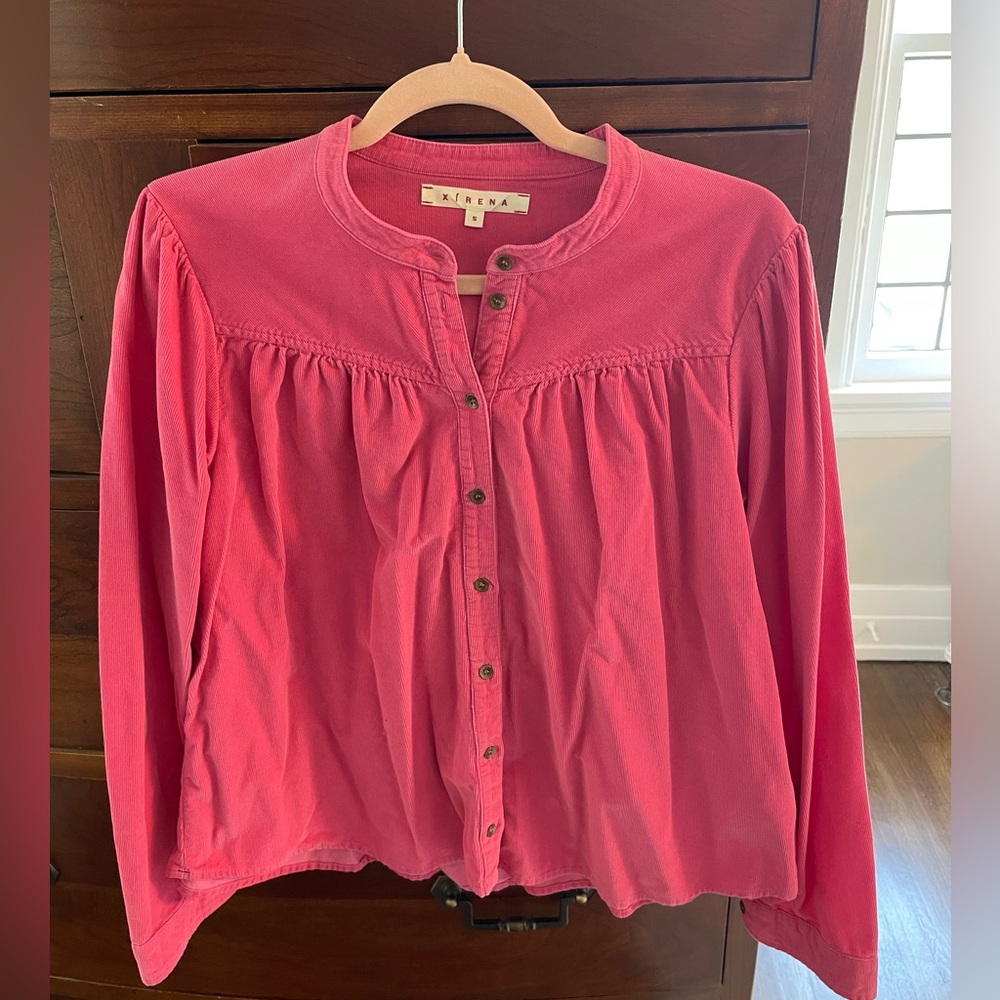 Xirena pink micro cord button down top S